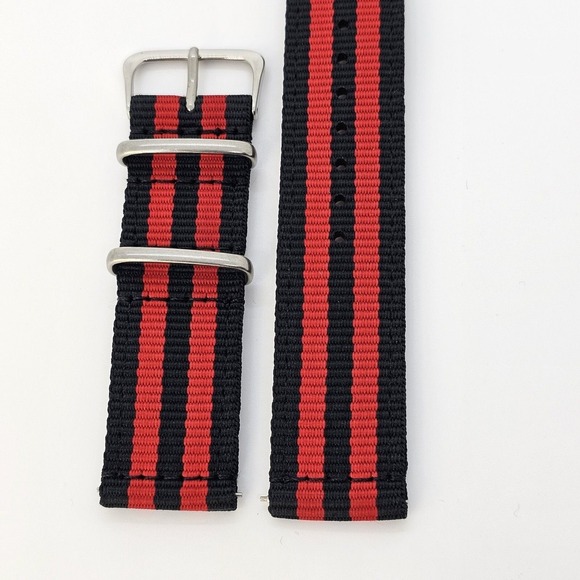 Men's 22MM Canvas Nylon Watch Bands Quick Release Two-Piece‎ Straps Black Red - Picture 4 of 7
